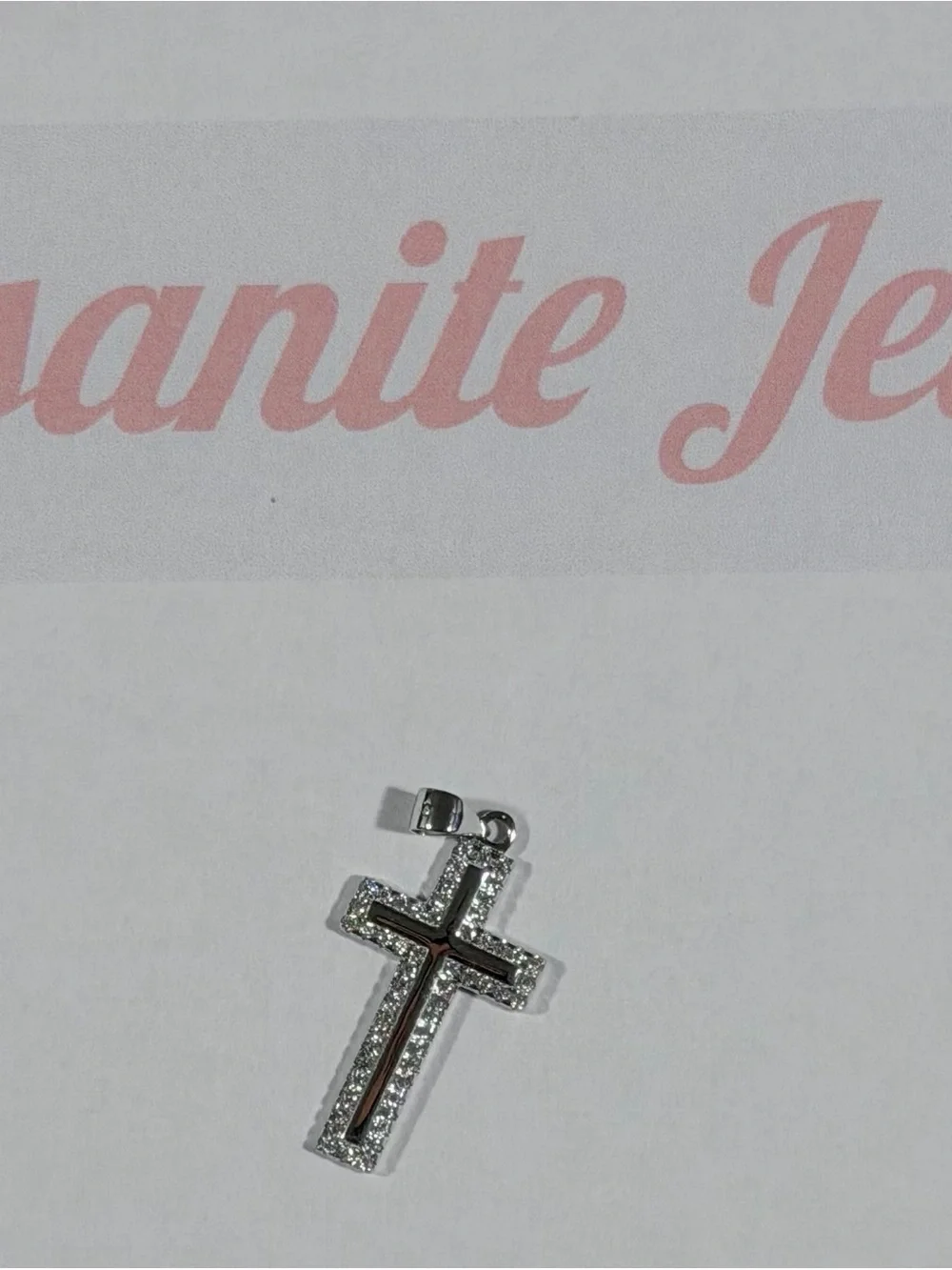 925 Silver Cross Pendant with Moissanite Stones - Unbranded